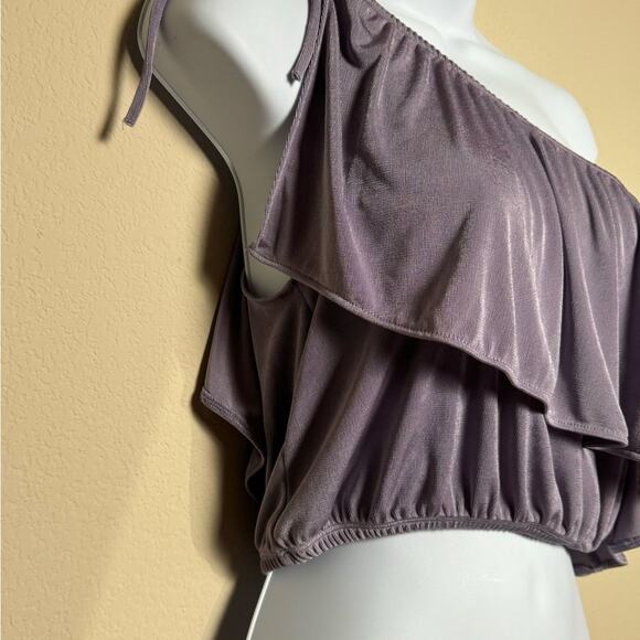 urban outfitters | shimmery purple one shoulder ruffle top - Picture 2 of 6